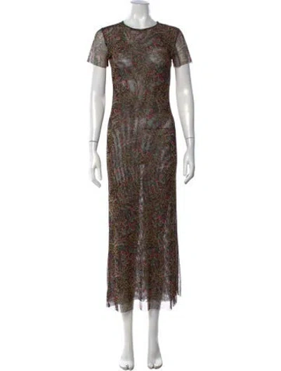 Pre-owned Misa Floral Print Long Dress In Green