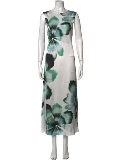 Pre-owned Misa Floral Print Long Dress In Green