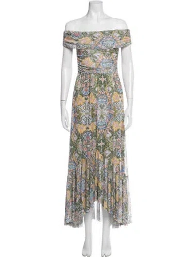 Pre-owned Misa Floral Print Long Dress In Green/neutrals