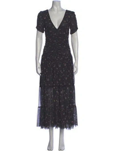Pre-owned Misa Floral Print Long Dress In Grey