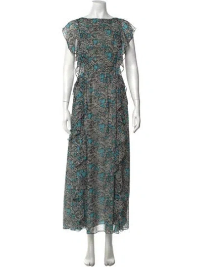 Pre-owned Misa Floral Print Long Dress In Grey