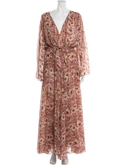 Pre-owned Misa Floral Print Long Dress In Metallic/neutrals