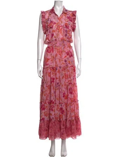 Pre-owned Misa Floral Print Long Dress In Metallic/pink