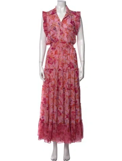 Pre-owned Misa Floral Print Long Dress In Metallic/pink