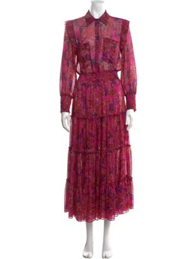 Pre-owned Misa Floral Print Long Dress In Metallic/purple