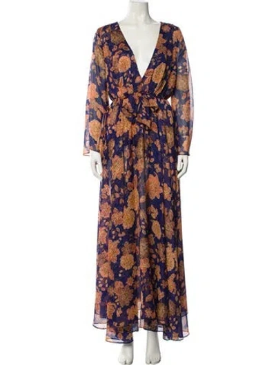Pre-owned Misa Floral Print Long Dress In Multi