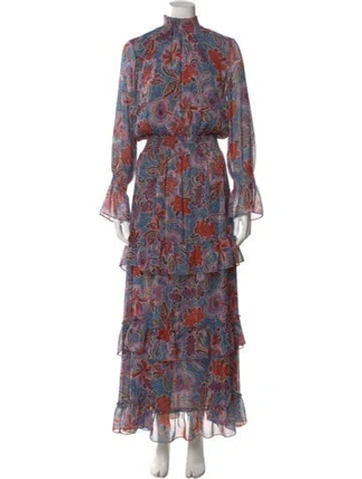 Pre-owned Misa Floral Print Long Dress In Multi