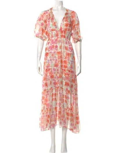 Pre-owned Misa Floral Print Long Dress In Multi