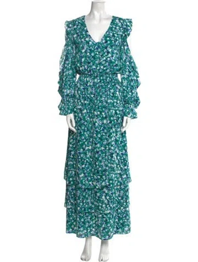 Pre-owned Misa Floral Print Long Dress In Multi