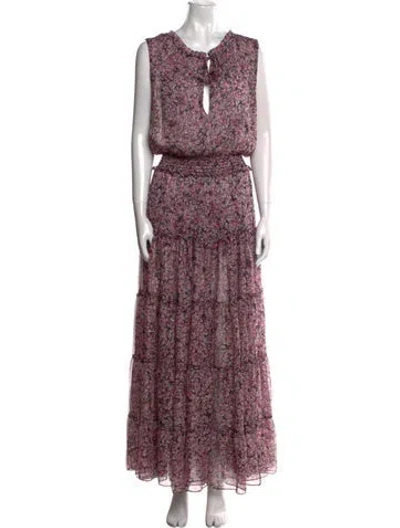 Pre-owned Misa Floral Print Long Dress In Multi