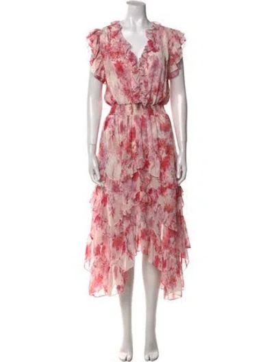Pre-owned Misa Floral Print Long Dress In Multi