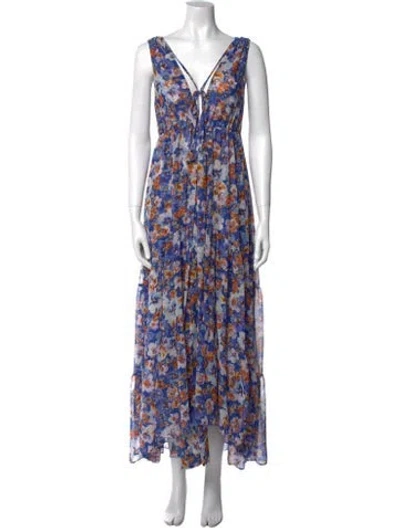 Pre-owned Misa Floral Print Long Dress In Multi