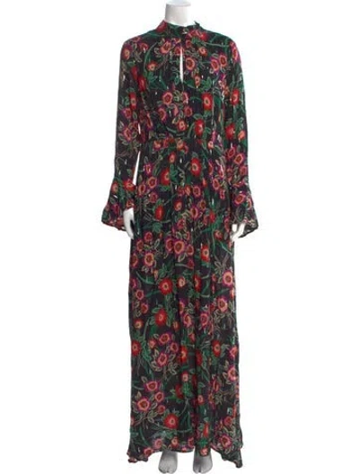 Pre-owned Misa Floral Print Long Dress In Multi