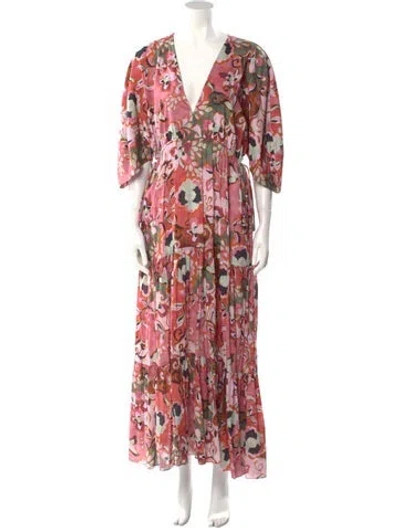 Pre-owned Misa Floral Print Long Dress In Multi