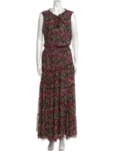 Pre-owned Misa Floral Print Long Dress In Multi