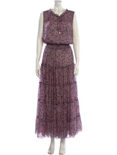 Pre-owned Misa Floral Print Long Dress In Multi