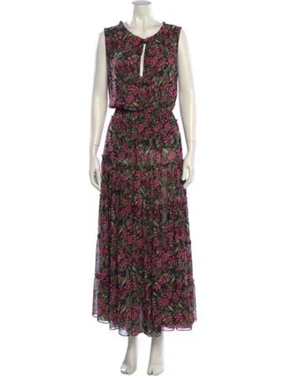 Pre-owned Misa Floral Print Long Dress In Multi