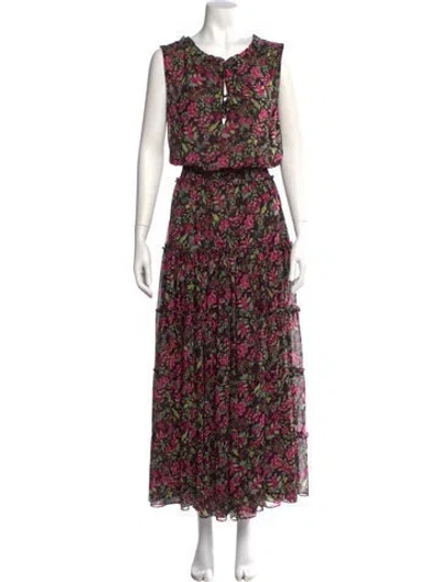 Pre-owned Misa Floral Print Long Dress In Multi