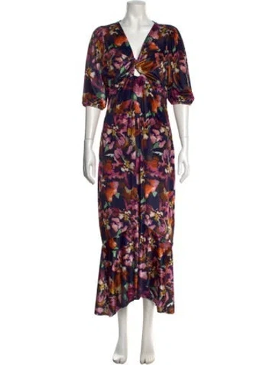 Pre-owned Misa Floral Print Long Dress In Multi
