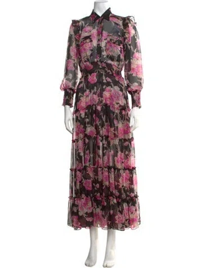 Pre-owned Misa Floral Print Long Dress In Multi