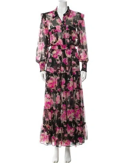 Pre-owned Misa Floral Print Long Dress In Multi