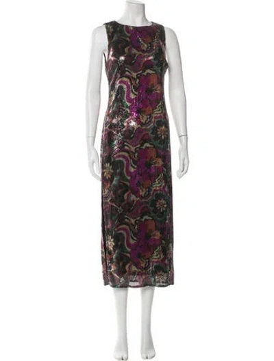 Pre-owned Misa Floral Print Long Dress In Multi