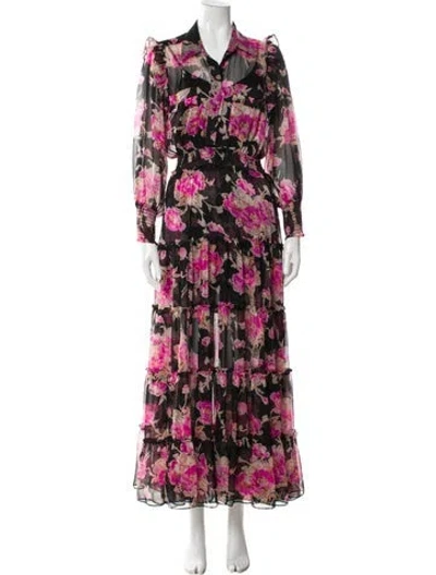 Pre-owned Misa Floral Print Long Dress In Multi