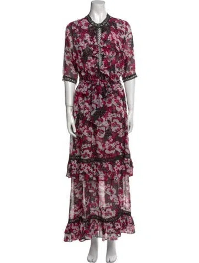 Pre-owned Misa Floral Print Long Dress In Multi