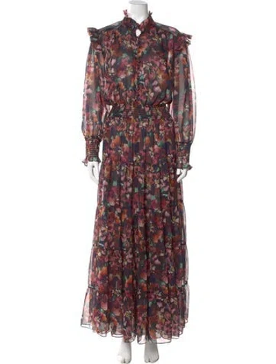 Pre-owned Misa Floral Print Long Dress In Multi