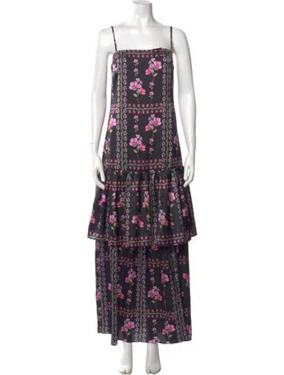 Pre-owned Misa Floral Print Long Dress In Multi