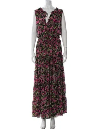 Pre-owned Misa Floral Print Long Dress In Multi