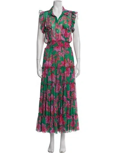 Pre-owned Misa Floral Print Long Dress In Multi