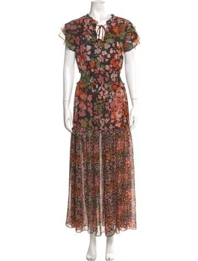 Pre-owned Misa Floral Print Long Dress In Multi