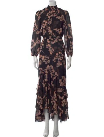 Pre-owned Misa Floral Print Long Dress In Multi