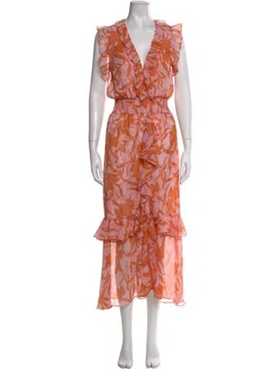 Pre-owned Misa Floral Print Long Dress In Multi