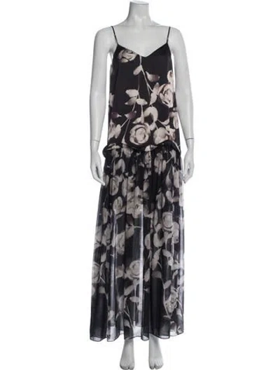 Pre-owned Misa Floral Print Long Dress In Multi