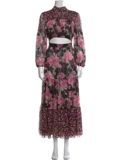 Pre-owned Misa Floral Print Long Dress In Multi
