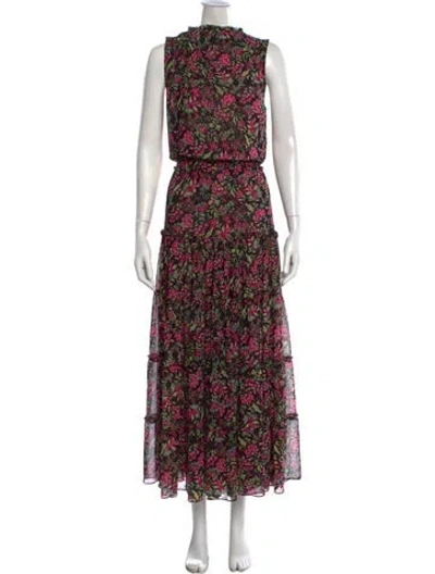 Pre-owned Misa Floral Print Long Dress In Multi