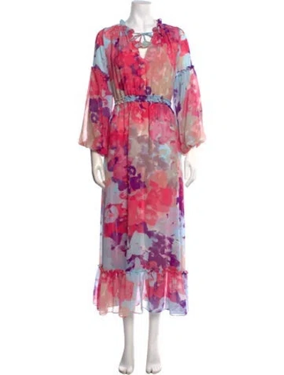 Pre-owned Misa Floral Print Long Dress In Multi