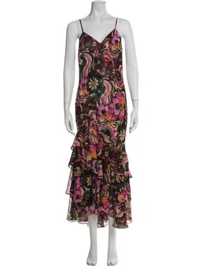 Pre-owned Misa Floral Print Long Dress In Multi
