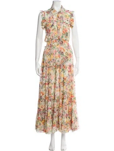 Pre-owned Misa Floral Print Long Dress In Multi