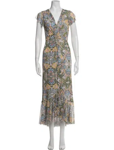 Pre-owned Misa Floral Print Long Dress In Multi