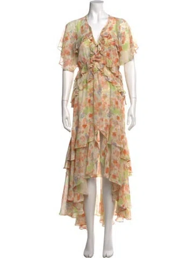 Pre-owned Misa Floral Print Long Dress In Multi