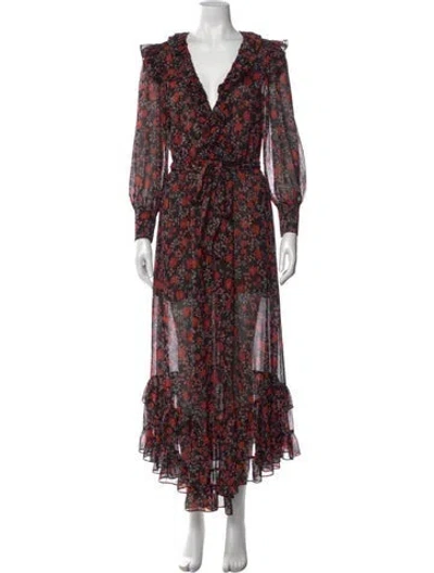 Pre-owned Misa Floral Print Long Dress In Multi