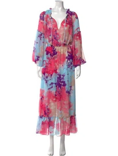 Pre-owned Misa Floral Print Long Dress In Multi