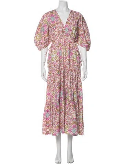 Pre-owned Misa Floral Print Long Dress In Multi