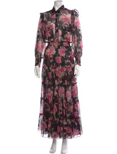 Pre-owned Misa Floral Print Long Dress In Multi