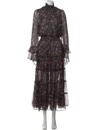 Pre-owned Misa Floral Print Long Dress In Multi
