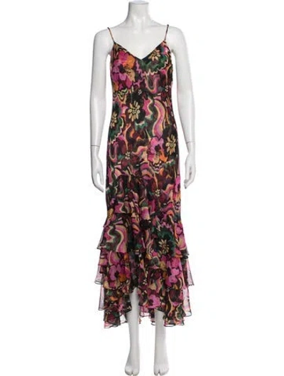 Pre-owned Misa Floral Print Long Dress In Multicolor