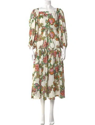 Pre-owned Misa Floral Print Long Dress In Neutral